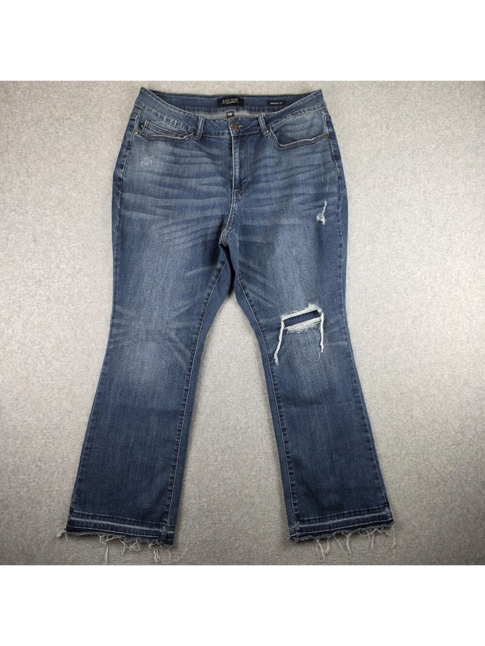 Judy Blue Jeans Womens 18W Blue Bootcut Distressed Frayed Hem Stretch Denim